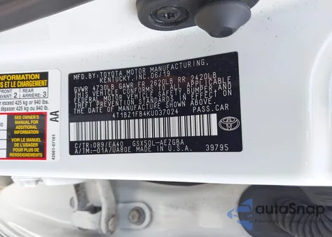 2019 Toyota Avalon Xle z USA, uszkodzony, nr VIN 4T1BZ1FB4KU037024